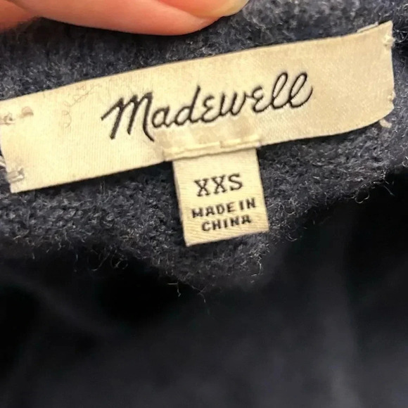 Madewell Ryder Navy Blue Alpaca Marino Wool Blend Open Front Pocket Cardigan - Picture 4 of 5